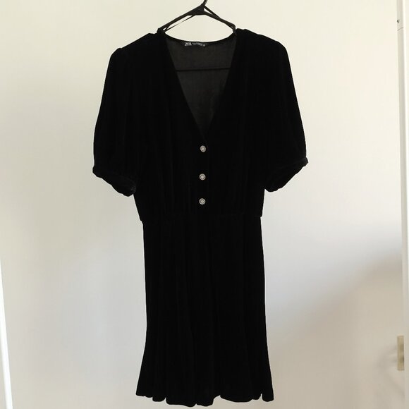 NWT Zara Black Velvet Mini Dress w/ Jewel Buttons Women Size M - Picture 2 of 10